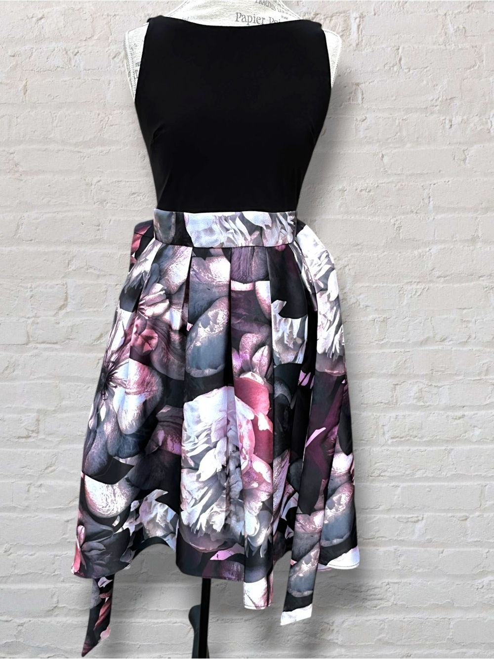 Bellissima SLNY Black Floral High-Low Cocktail Dress Pass Through Tie Sz 6 - Picture 4 of 16